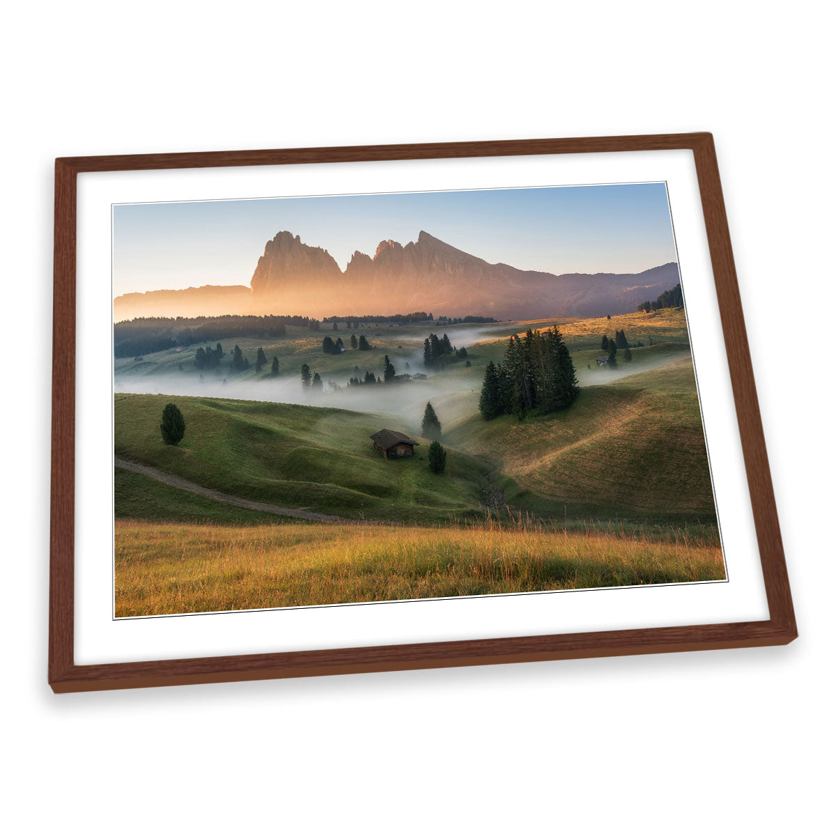 Alpe di Siusi Misty Mountain Landscape FRAMED ART PRINT Picture Artwork