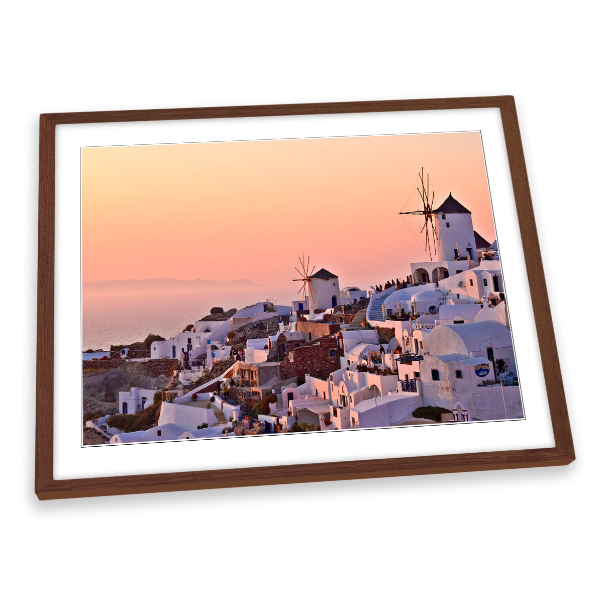 Windmills Santorini Greece Pink FRAMED ART PRINT Picture Artwork