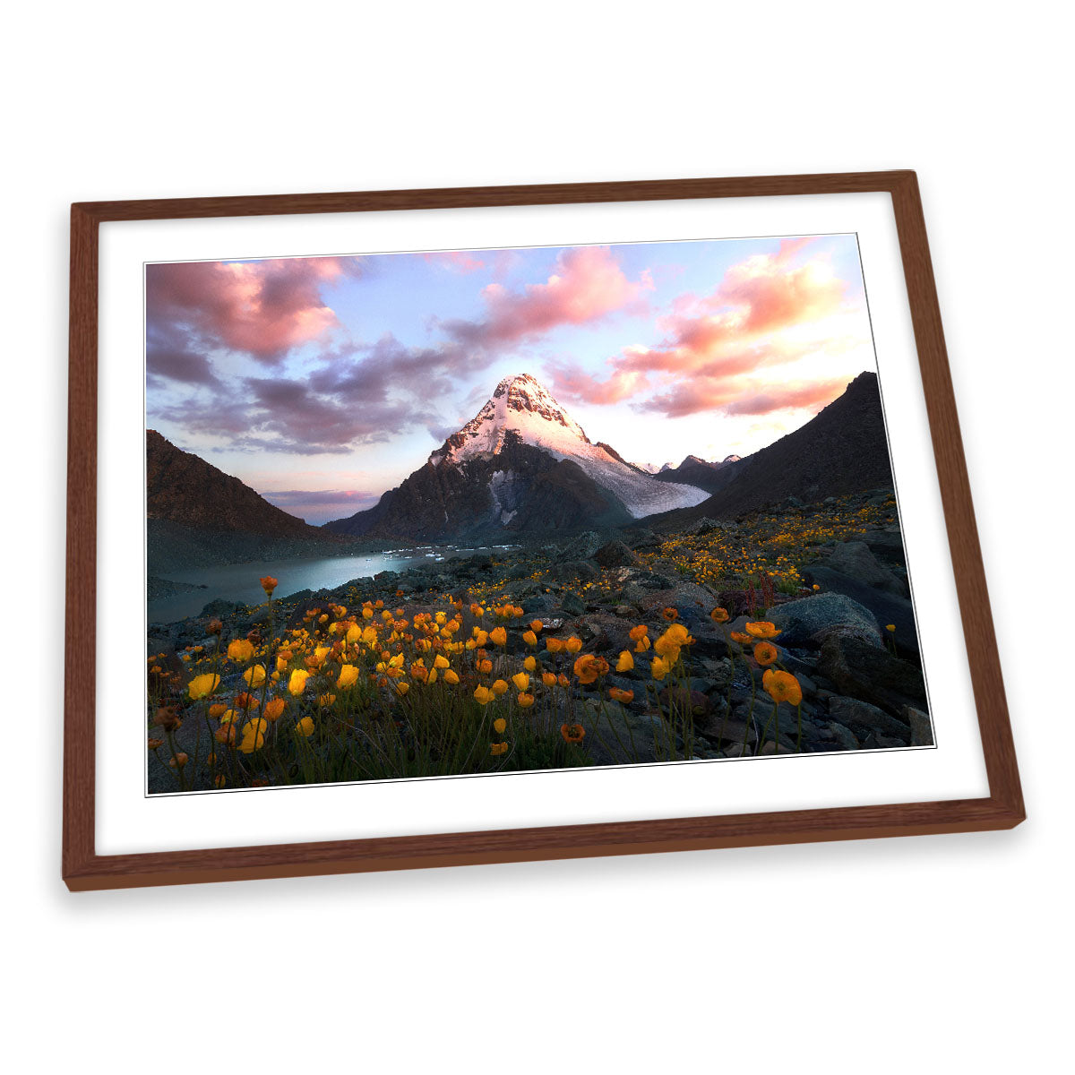 Yellow Flowers Mountain Landscape FRAMED ART PRINT Picture Artwork
