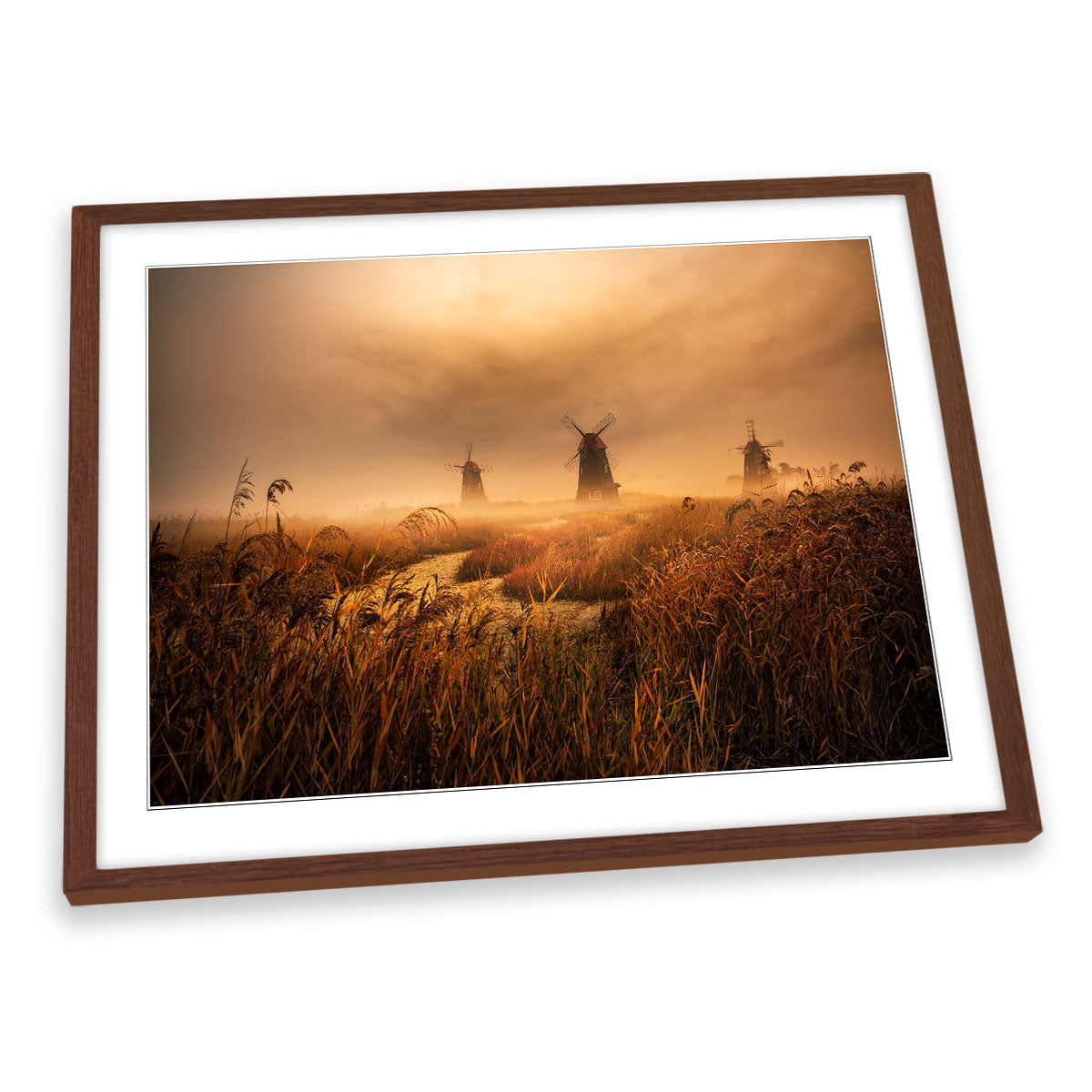 A Fascinating Morning Windmills Landscape FRAMED ART PRINT Picture Artwork