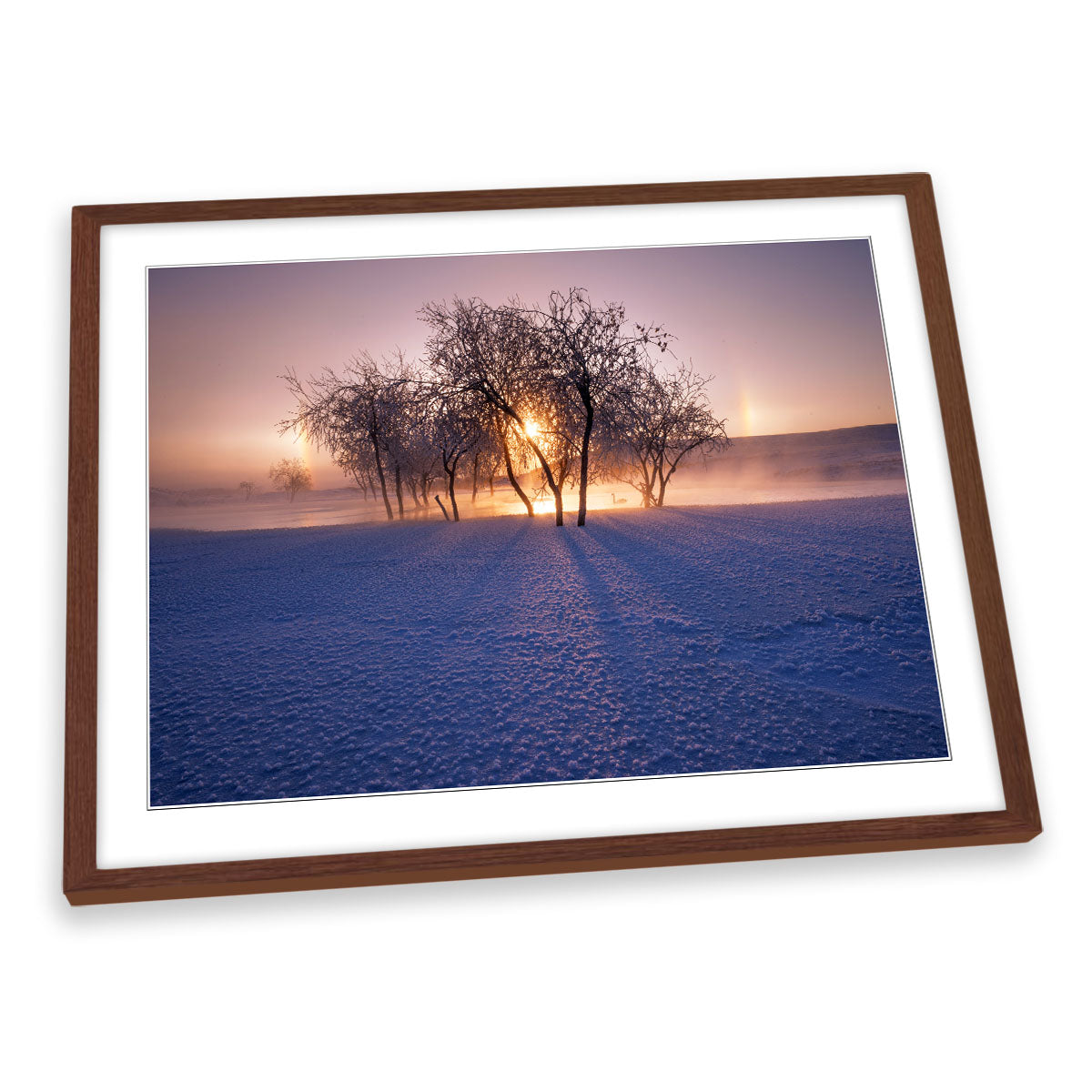 Winter Frosty Morning Sunset Lake FRAMED ART PRINT Picture Artwork