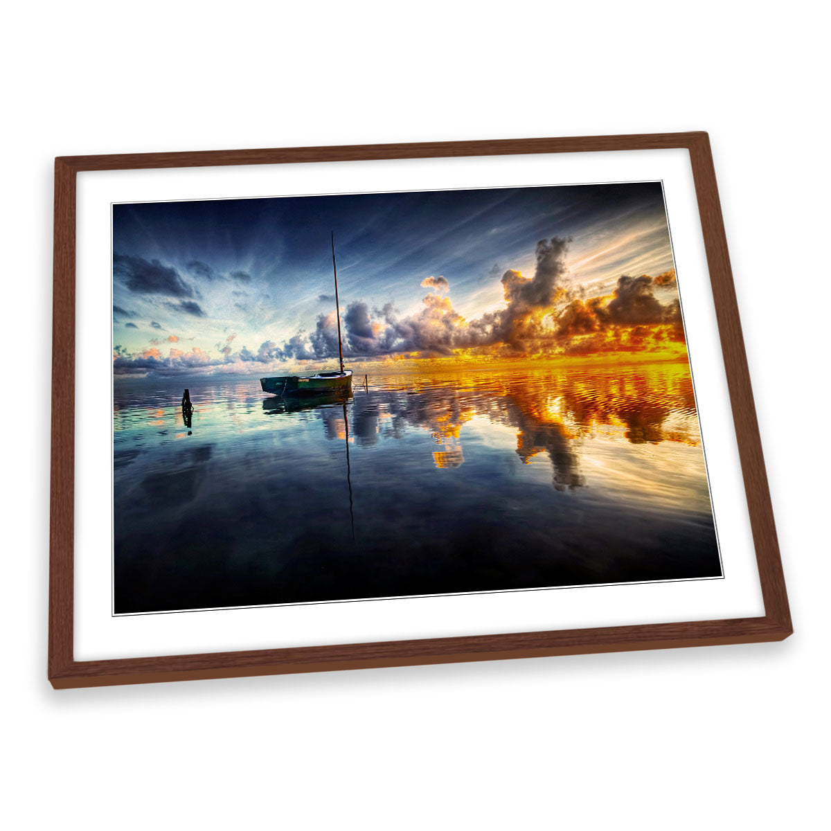 A Time For Reflection Sunset Boat FRAMED ART PRINT Picture Artwork