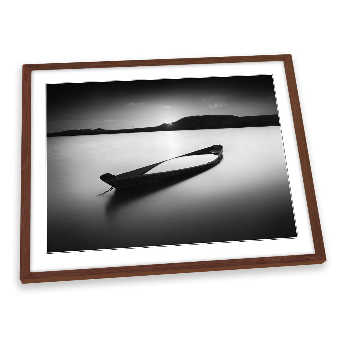 Zuratkul-Zen Lake Boat Sunset Black and White FRAMED ART PRINT Picture Artwork