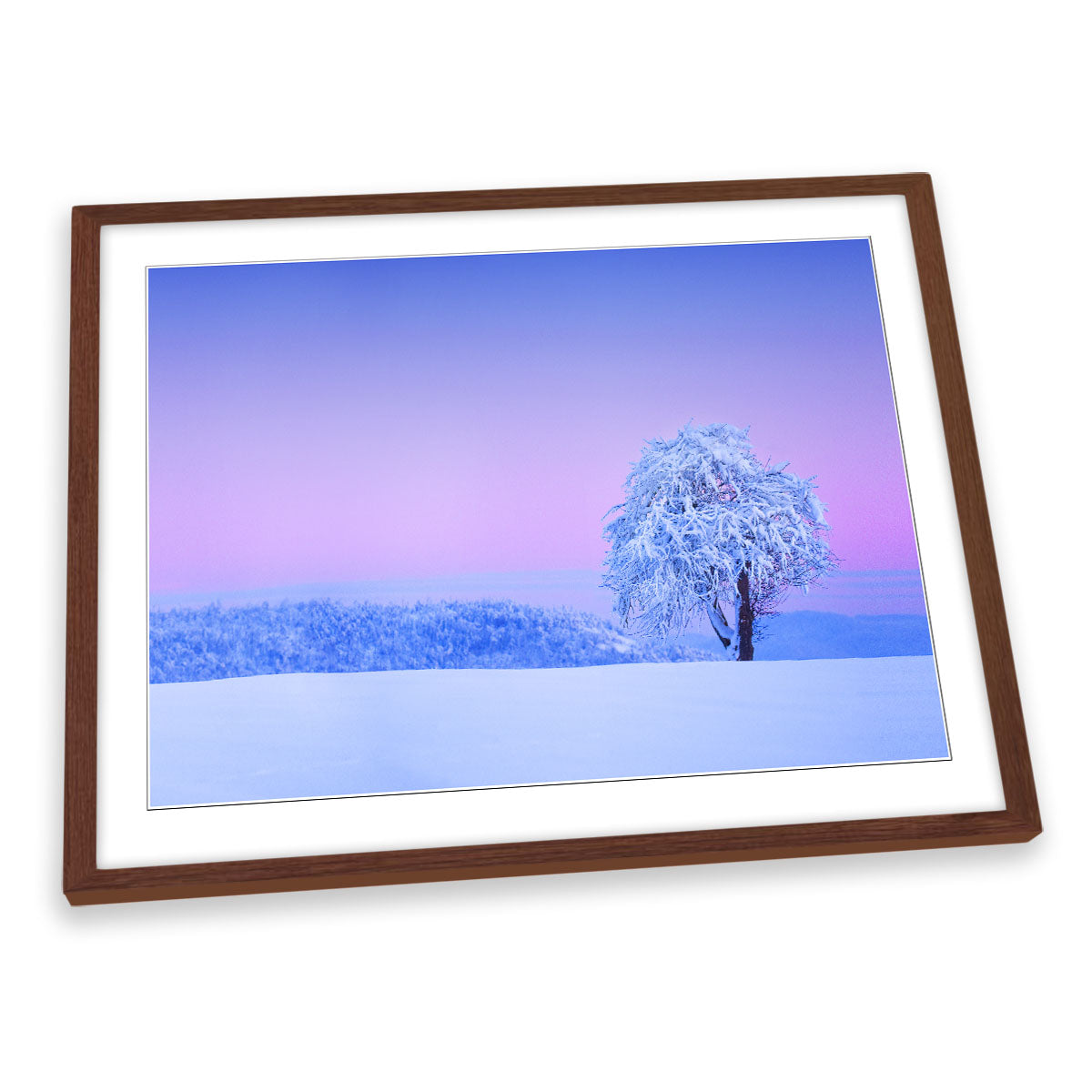Winter Tree Snow Landscape Pink Sunset FRAMED ART PRINT Picture Artwork