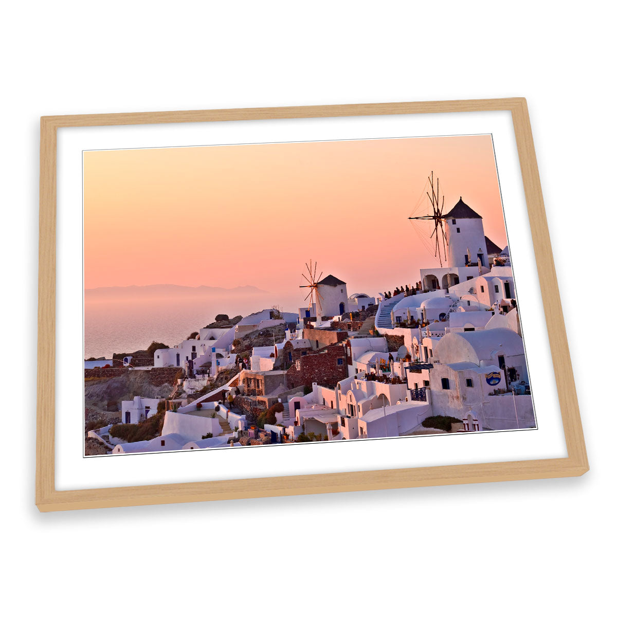 Windmills Santorini Greece Pink FRAMED ART PRINT Picture Artwork