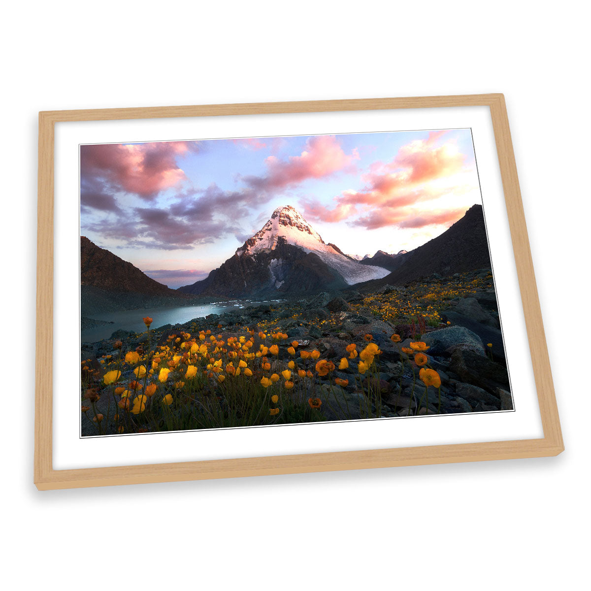 Yellow Flowers Mountain Landscape FRAMED ART PRINT Picture Artwork