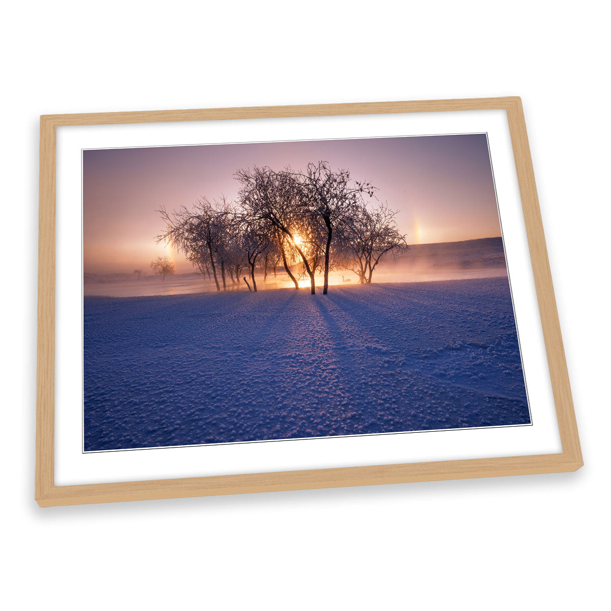 Winter Frosty Morning Sunset Lake FRAMED ART PRINT Picture Artwork