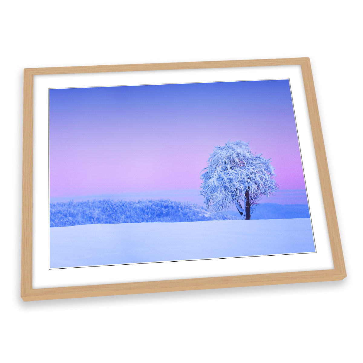 Winter Tree Snow Landscape Pink Sunset FRAMED ART PRINT Picture Artwork