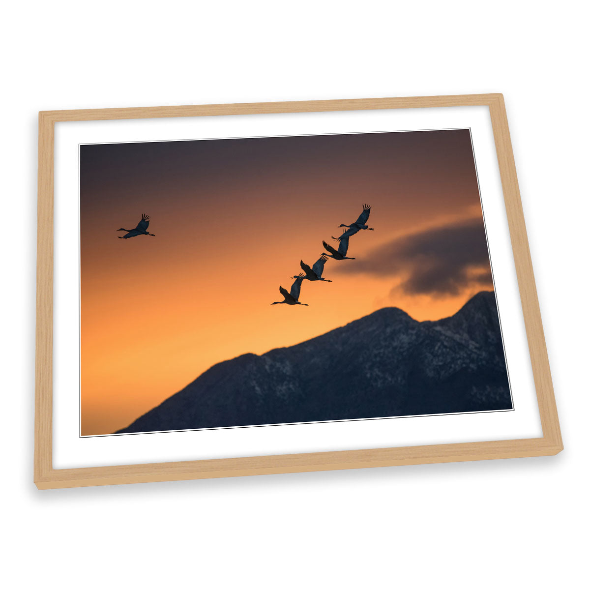 Above the Snowy Mountains Birds Orange FRAMED ART PRINT Picture Artwork