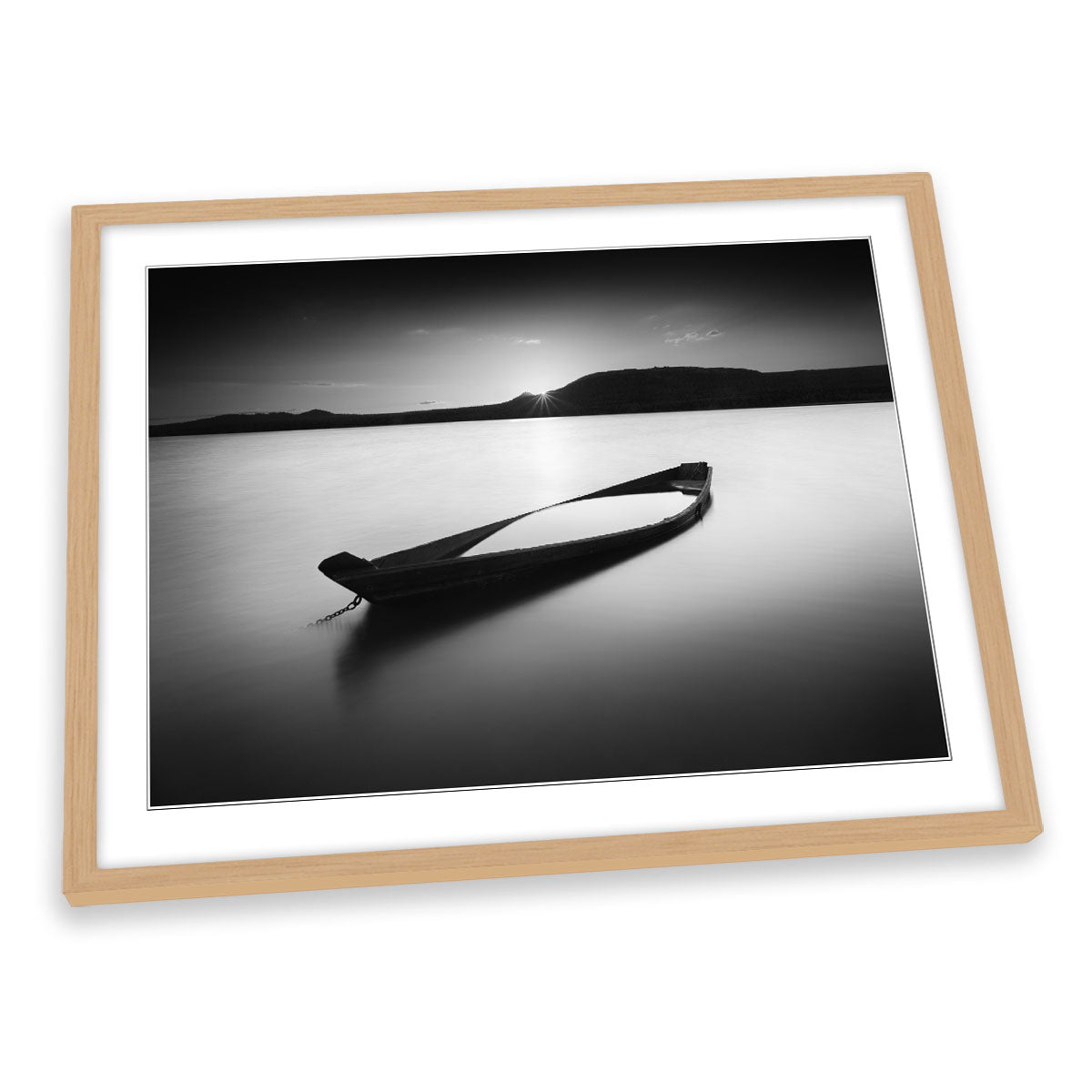 Zuratkul-Zen Lake Boat Sunset Black and White FRAMED ART PRINT Picture Artwork