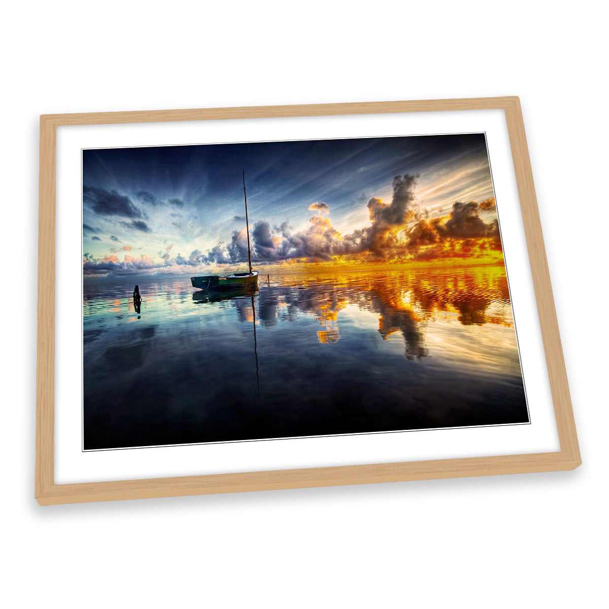 A Time For Reflection Sunset Boat FRAMED ART PRINT Picture Artwork