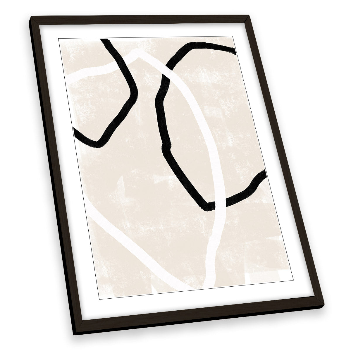 Abstract Trio Beige Shapes and Lines FRAMED ART PRINT Picture Portrait Artwork
