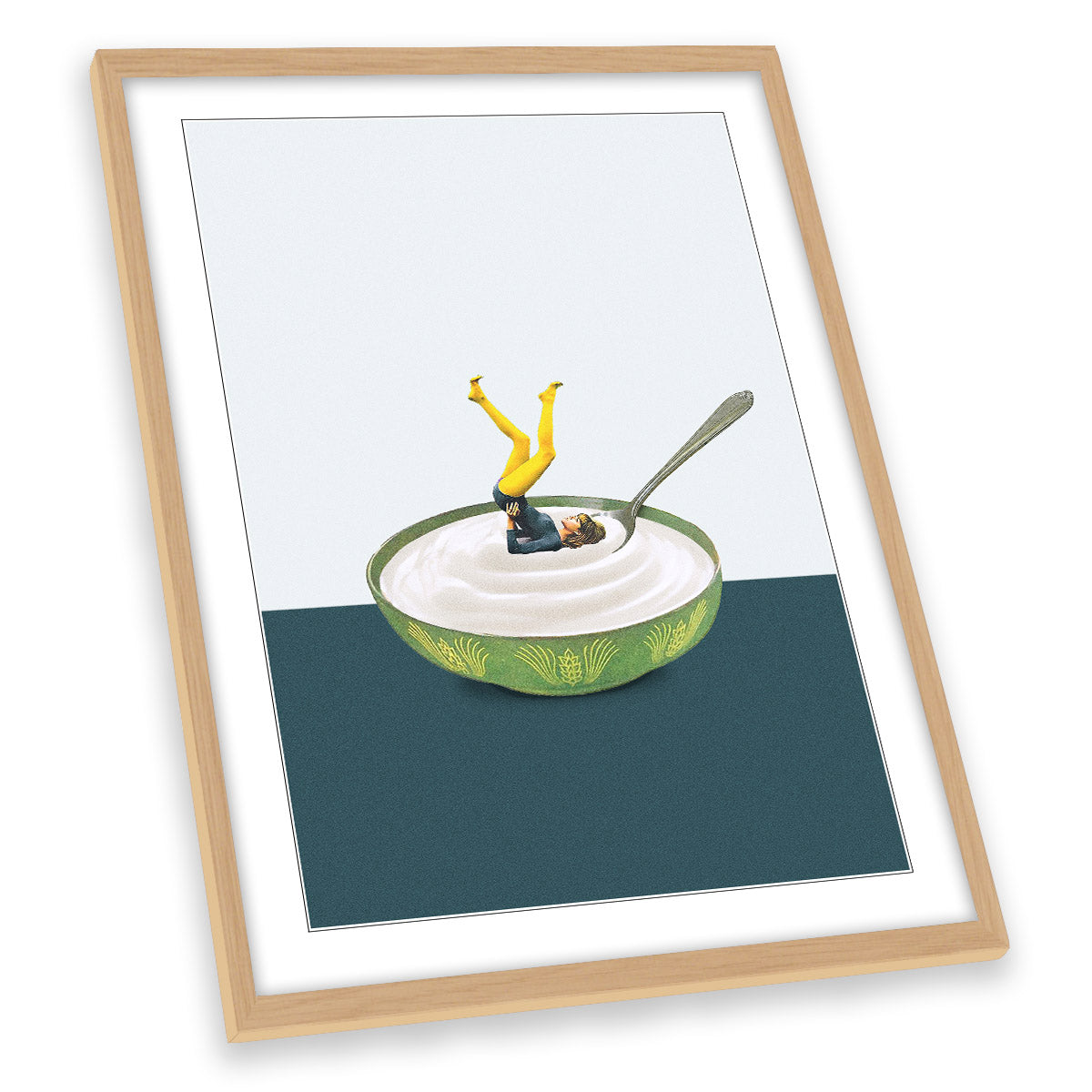 Yoga in my Yogurt Surrealism Kitchen Humour FRAMED ART PRINT Picture Portrait Artwork