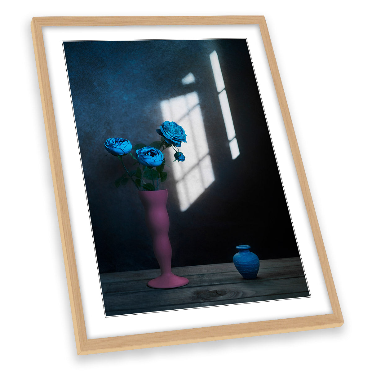 Window Light Blue Flowers Still Life FRAMED ART PRINT Picture Portrait Artwork