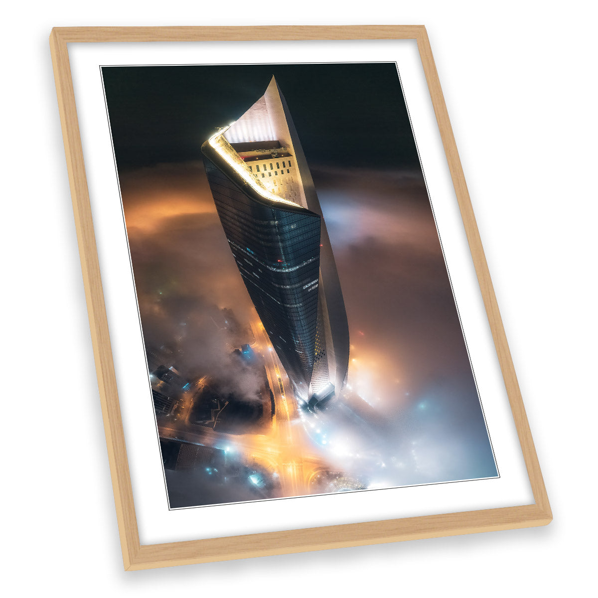 Alhamra Tower in Fog Kuwait City FRAMED ART PRINT Picture Portrait Artwork