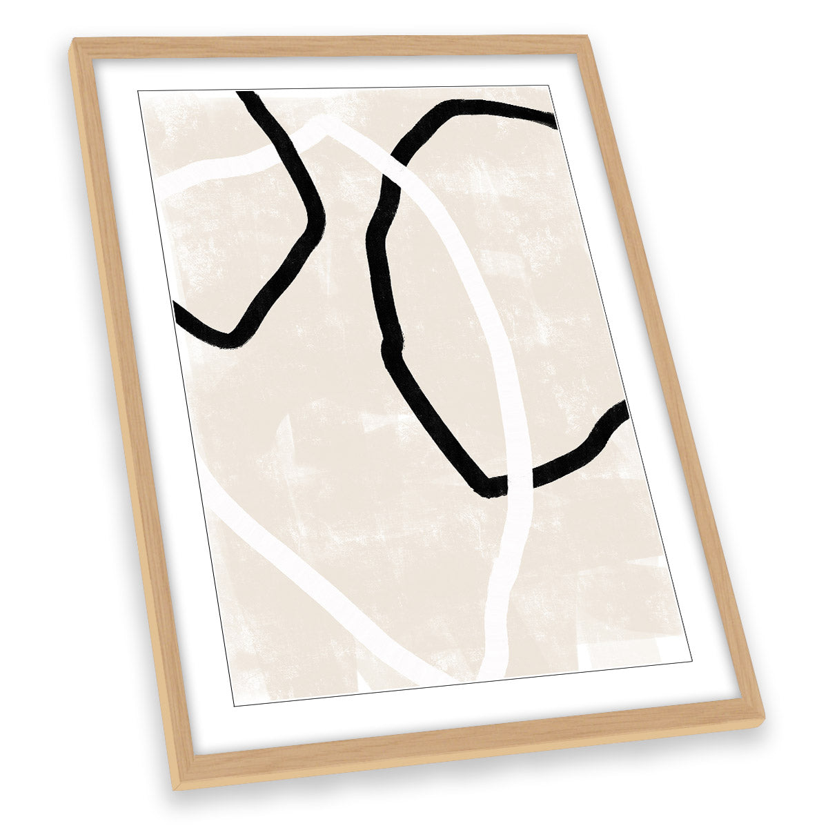 Abstract Trio Beige Shapes and Lines FRAMED ART PRINT Picture Portrait Artwork