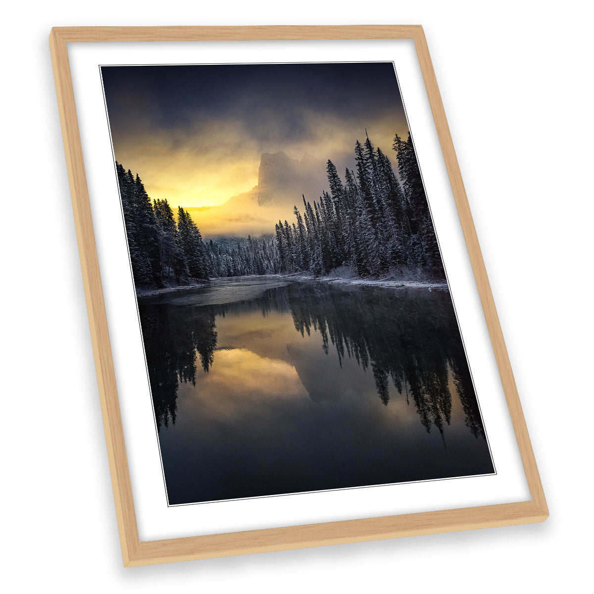 Winter Landscape Mountain Lake River FRAMED ART PRINT Picture Portrait Artwork