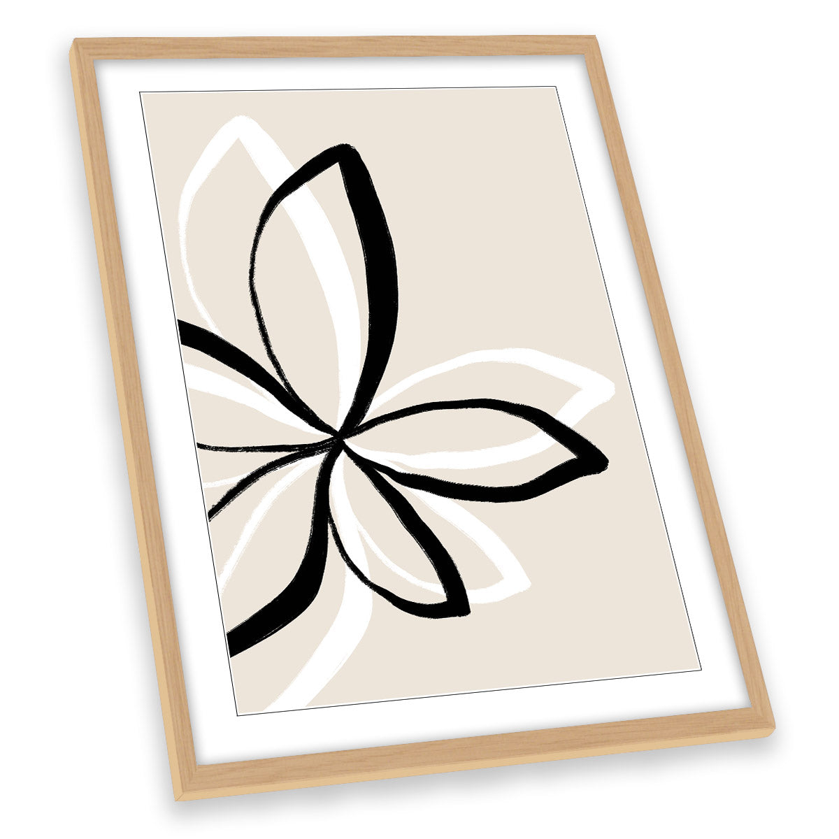 Abstract Modern Flowers Beige Floral FRAMED ART PRINT Picture Portrait Artwork