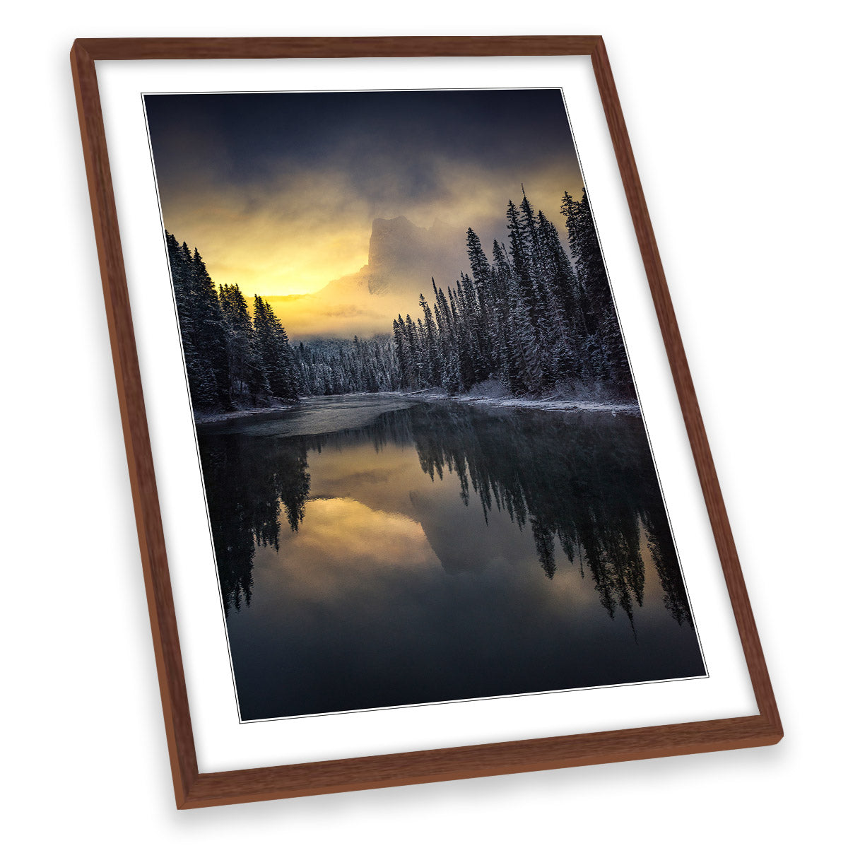 Winter Landscape Mountain Lake River FRAMED ART PRINT Picture Portrait Artwork