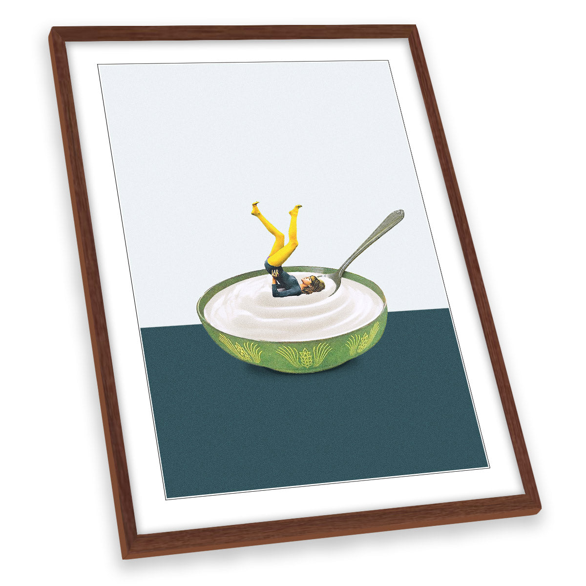 Yoga in my Yogurt Surrealism Kitchen Humour FRAMED ART PRINT Picture Portrait Artwork
