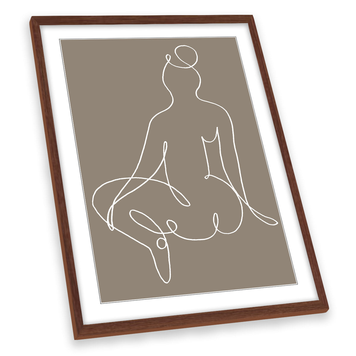 Woman Sitting Down Line Art Umber Brown FRAMED ART PRINT Picture Portrait Artwork