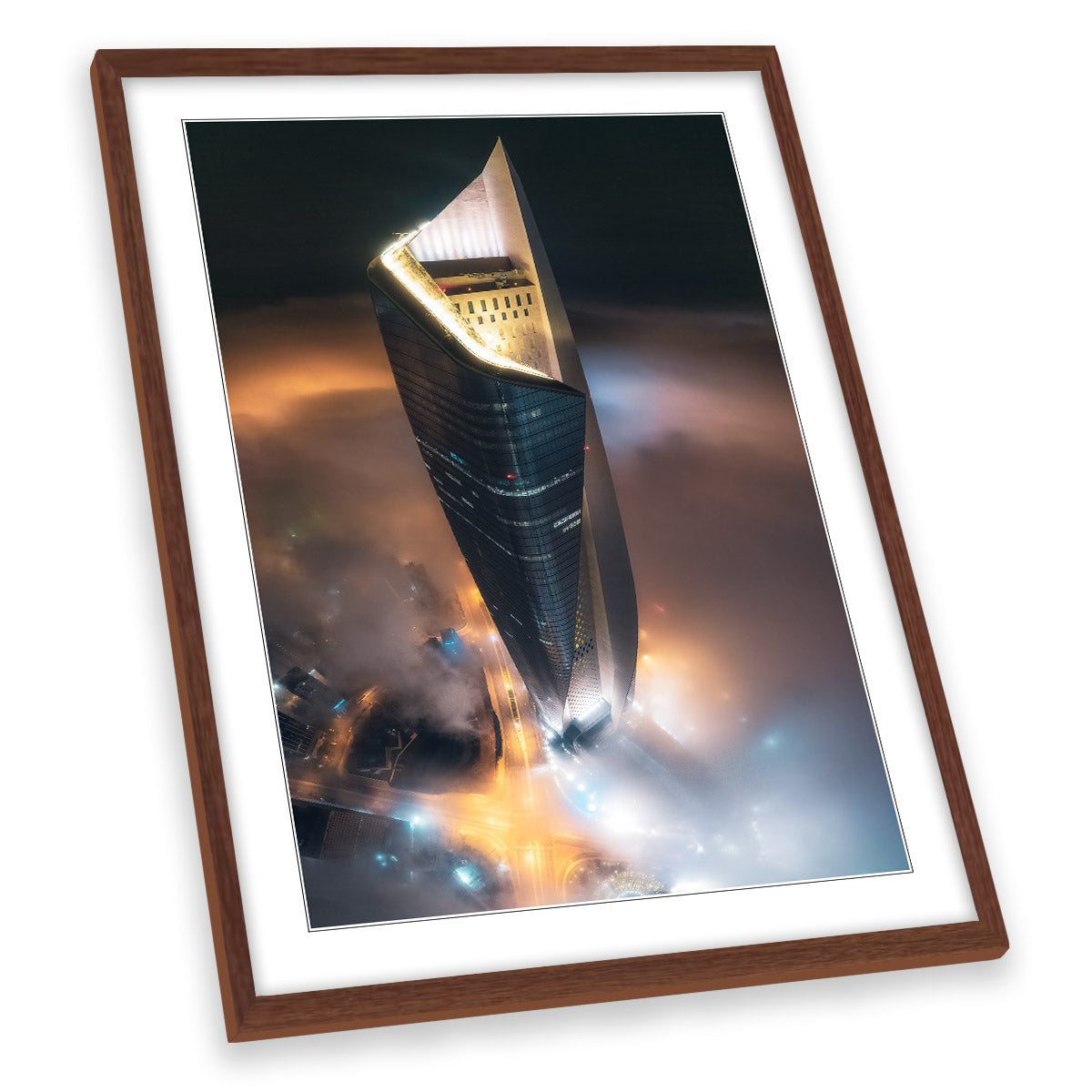 Alhamra Tower in Fog Kuwait City FRAMED ART PRINT Picture Portrait Artwork