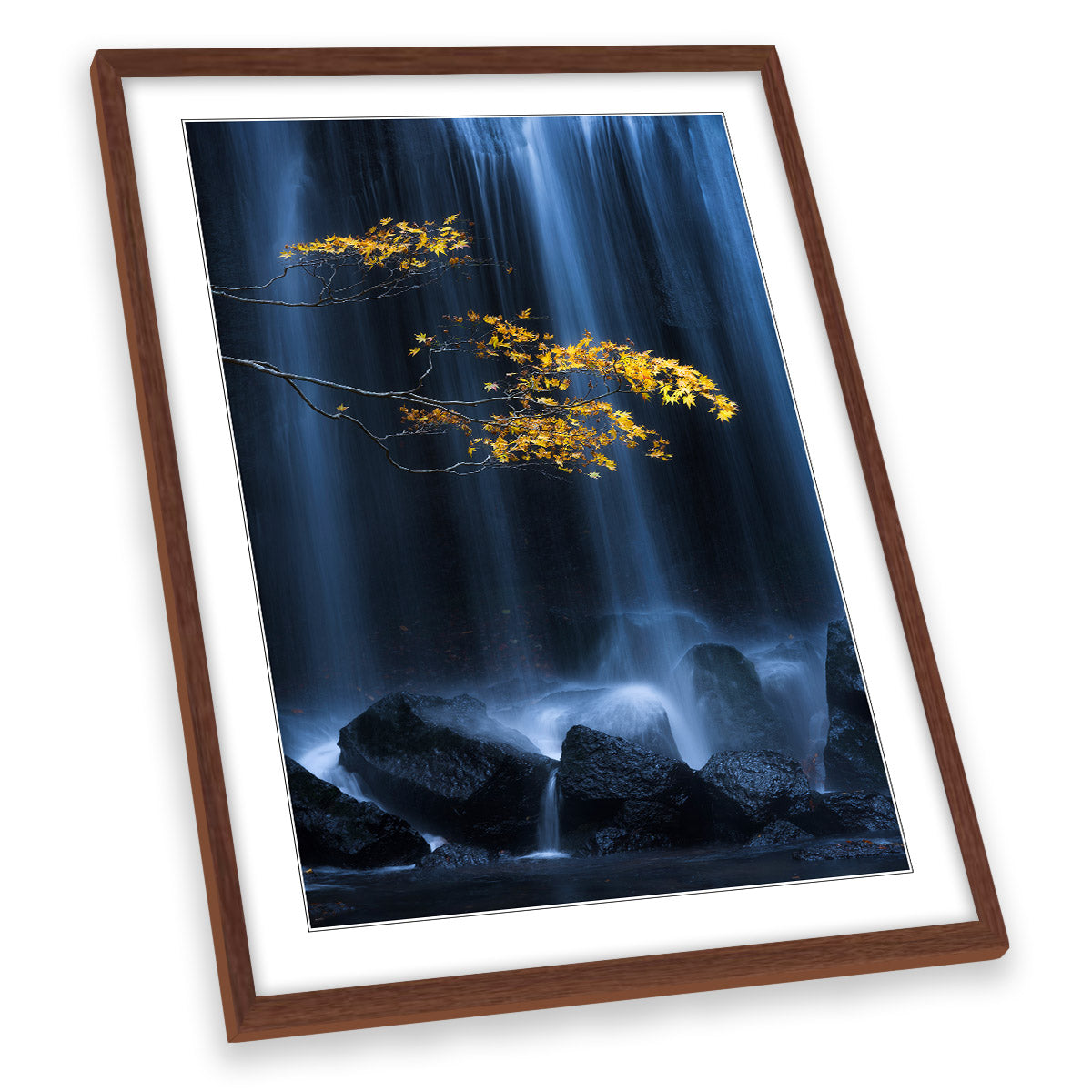 Yellow Autumn Blue Waterfall Scenic FRAMED ART PRINT Picture Portrait Artwork