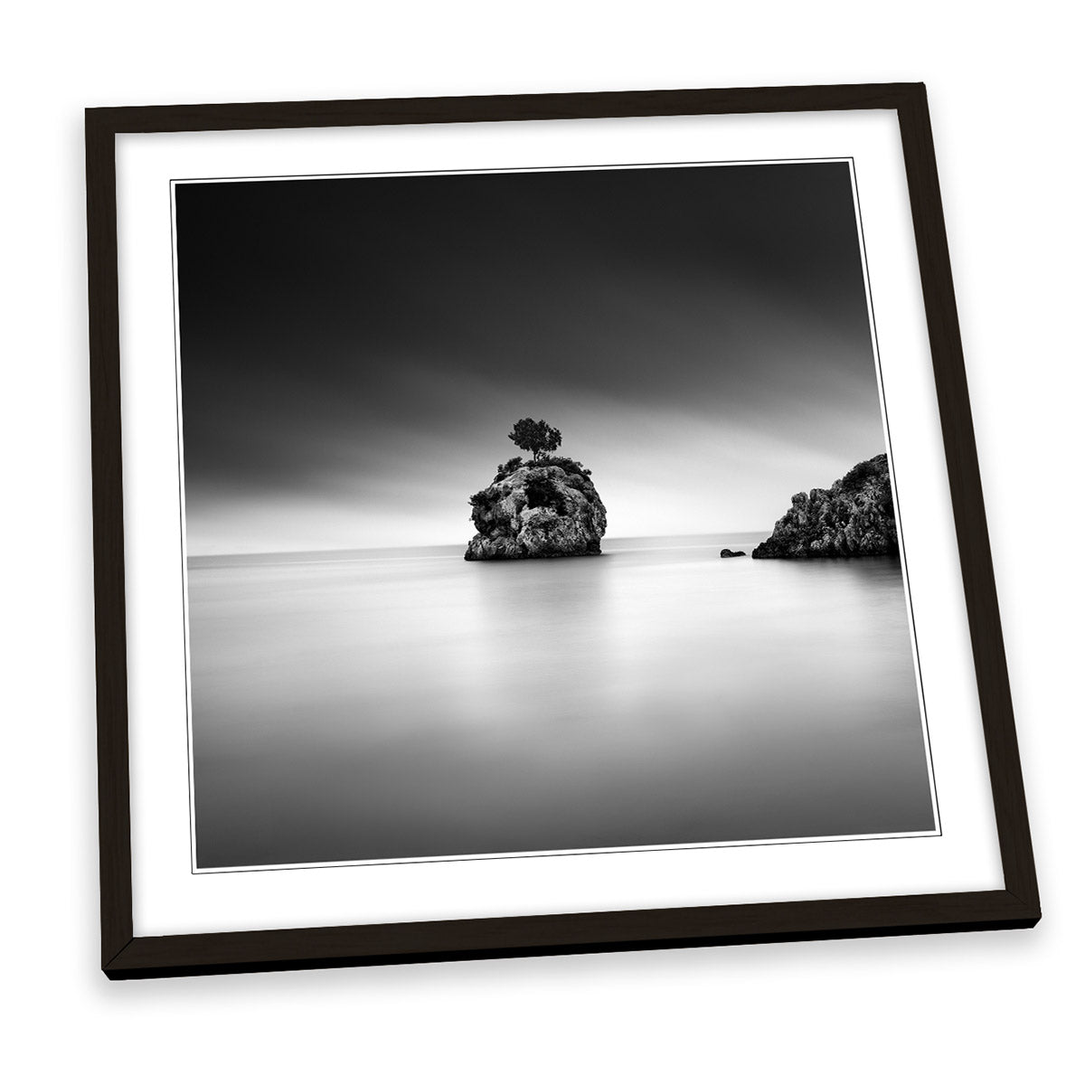 A Piece of Rock Minimal Seascape Black and White FRAMED ART PRINT Picture Square Artwork