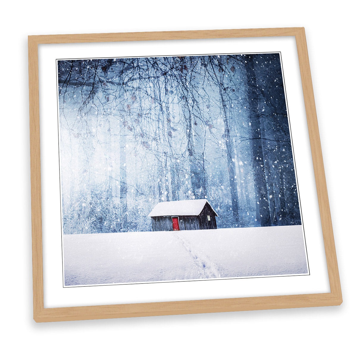 Winter Landscape Snow Cabin Scenic FRAMED ART PRINT Picture Square Artwork