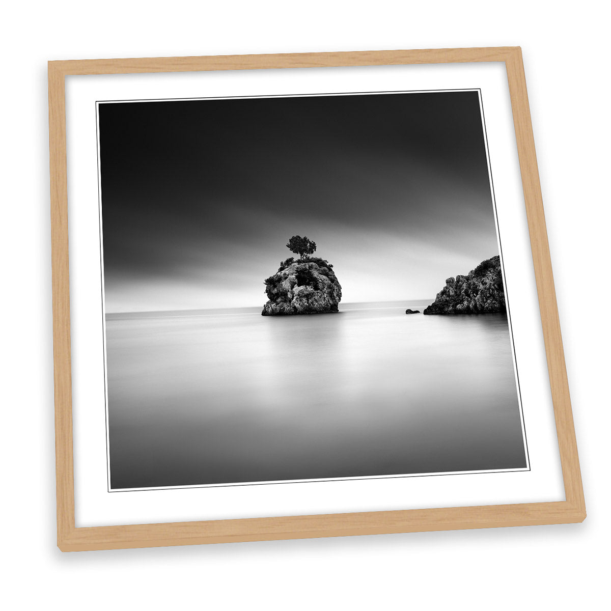 A Piece of Rock Minimal Seascape Black and White FRAMED ART PRINT Picture Square Artwork