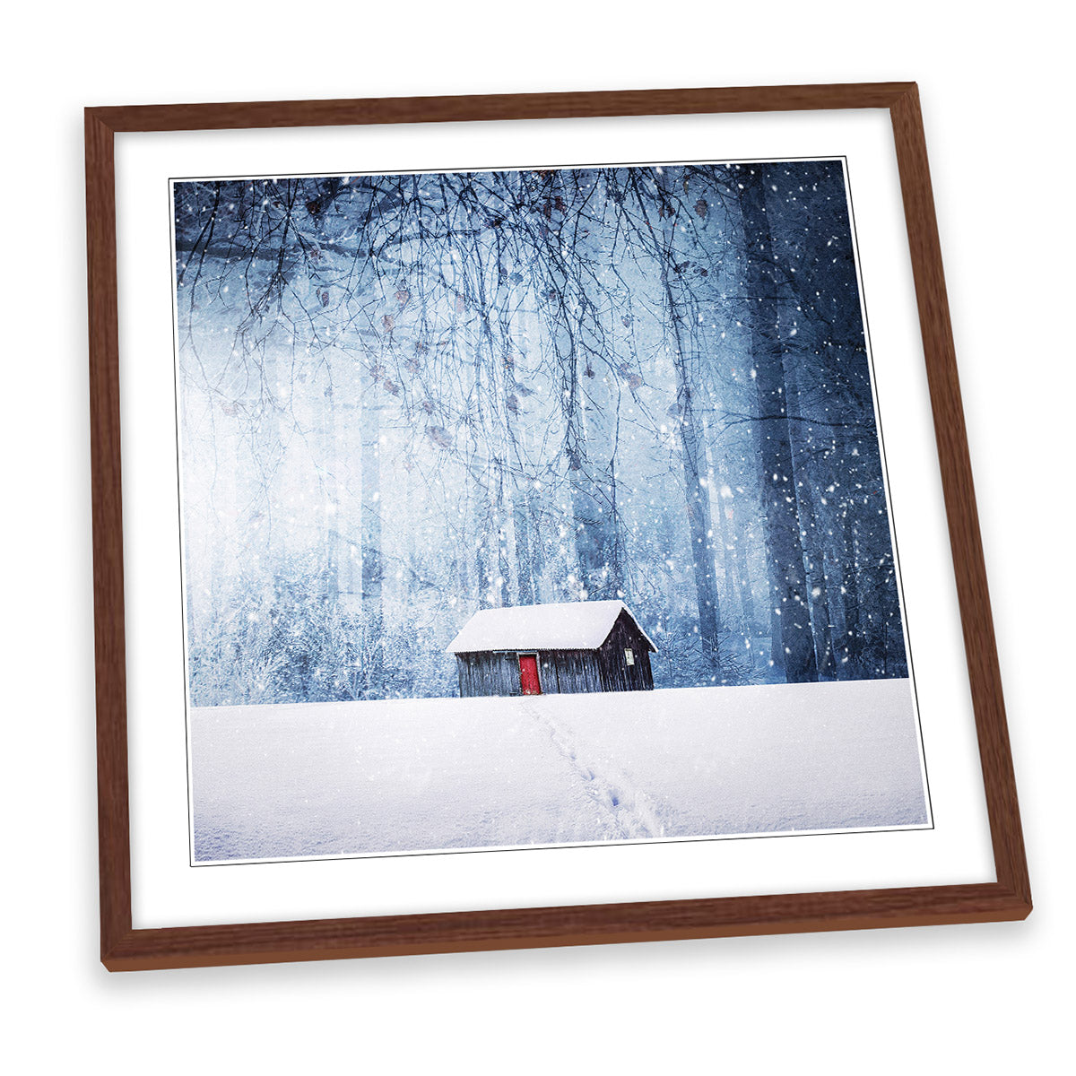 Winter Landscape Snow Cabin Scenic FRAMED ART PRINT Picture Square Artwork