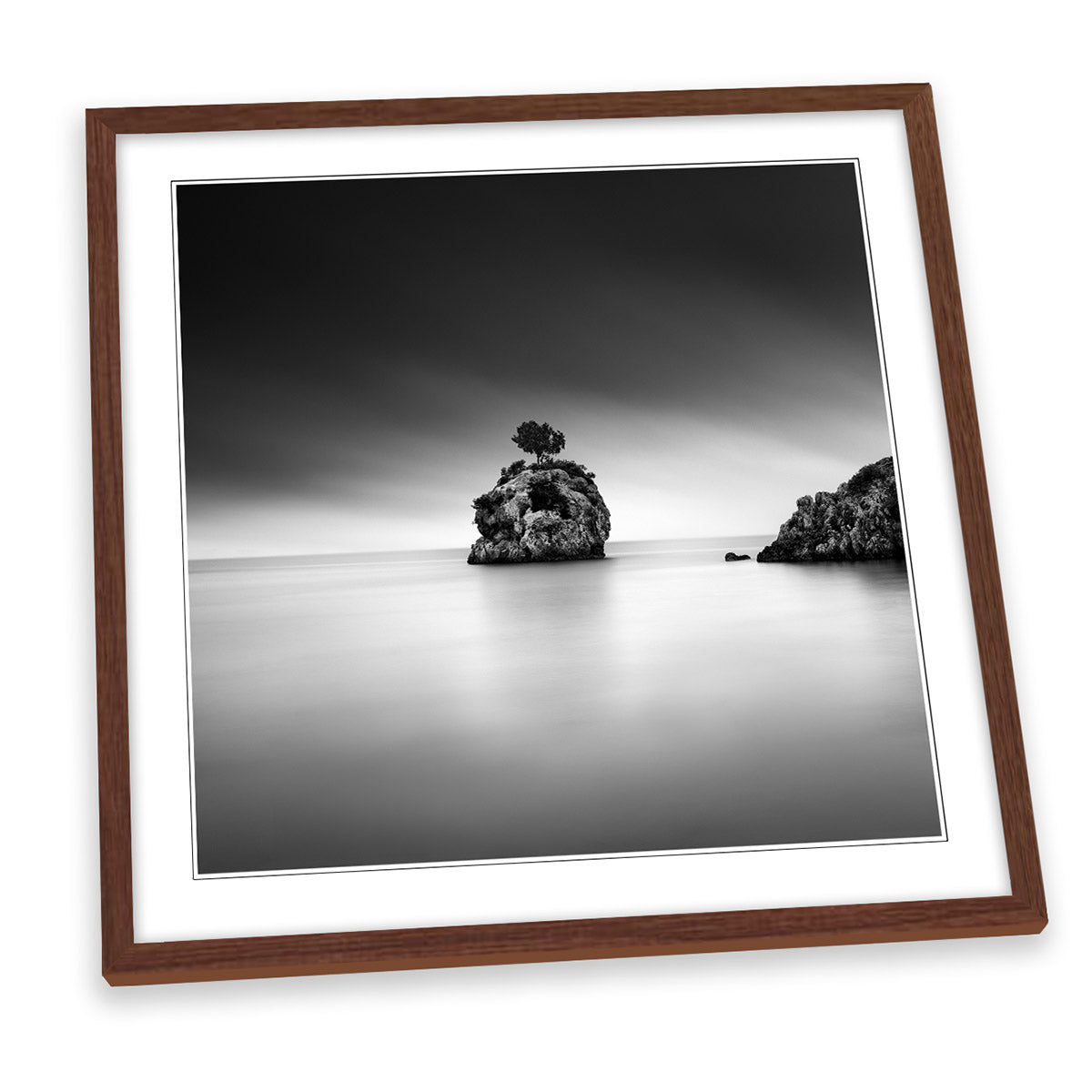 A Piece of Rock Minimal Seascape Black and White FRAMED ART PRINT Picture Square Artwork