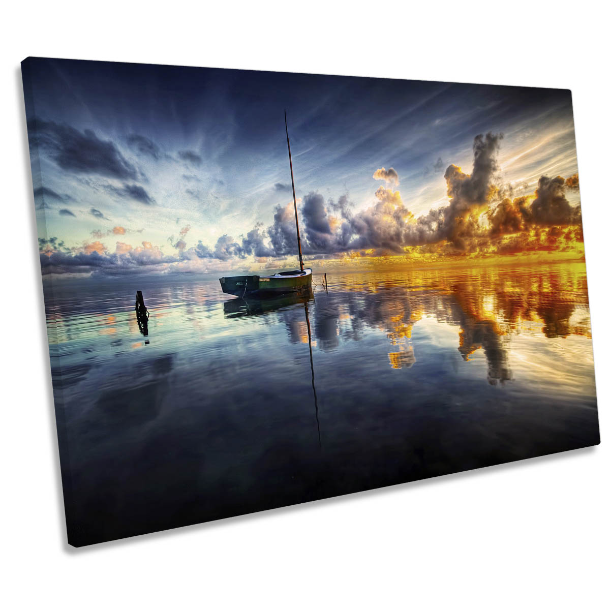A Time For Reflection Sunset Boat CANVAS WALL ART Print Picture