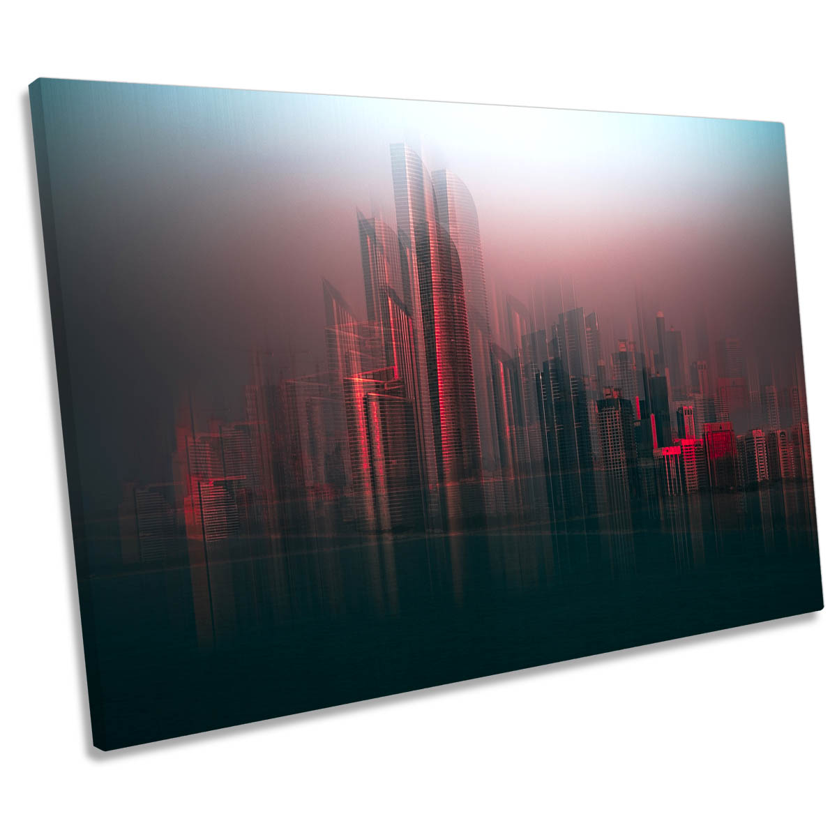 Abu Dhabi City Skyline Abstract Red CANVAS WALL ART Print Picture