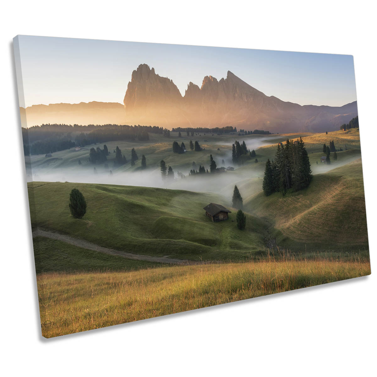 Alpe di Siusi Misty Mountain Landscape CANVAS WALL ART Print Picture