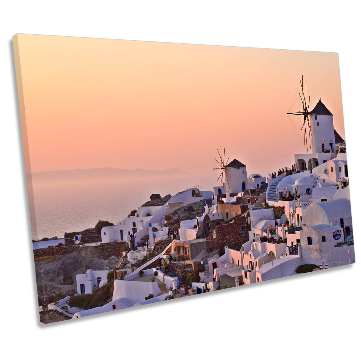 Windmills Santorini Greece Pink CANVAS WALL ART Print Picture