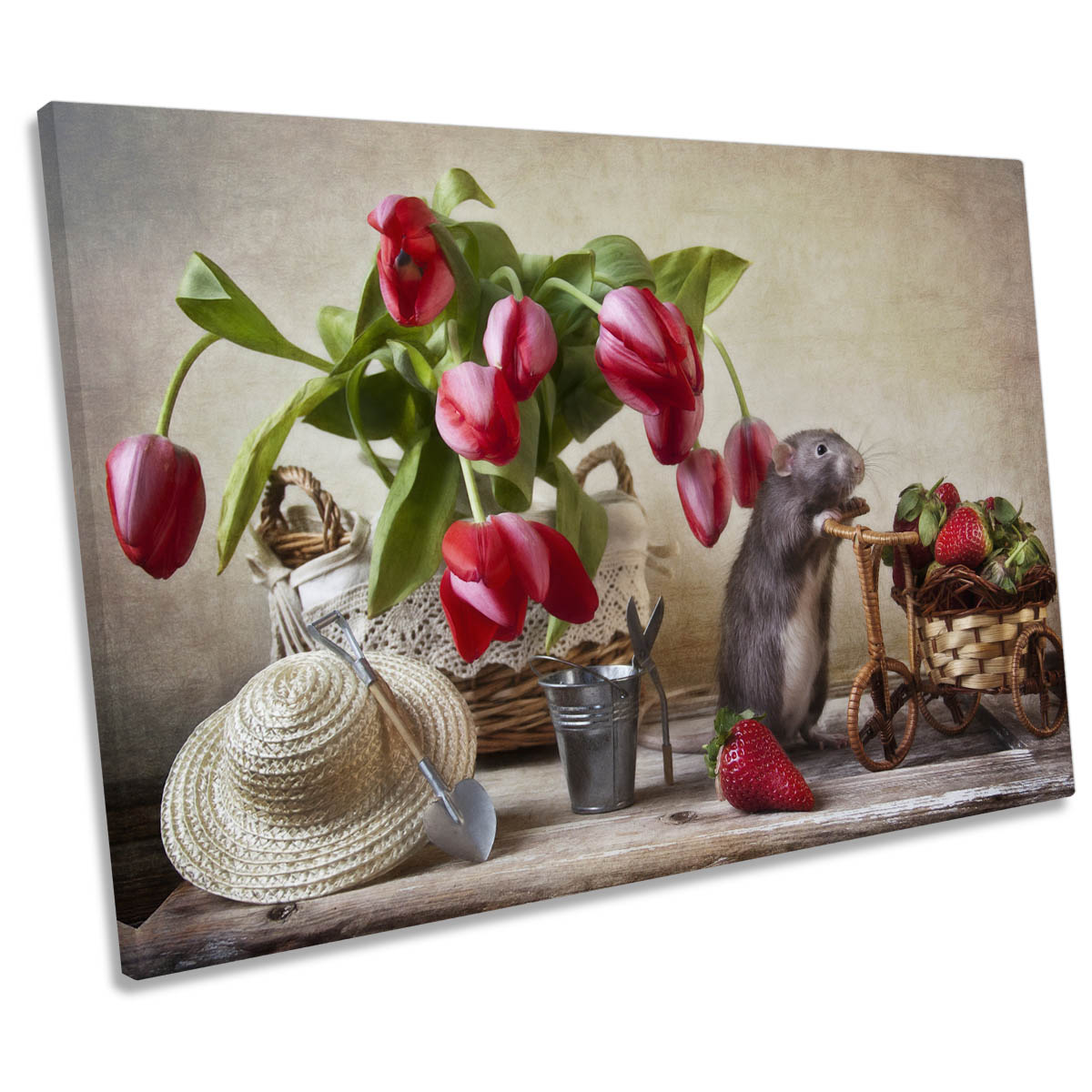 The Farmer Mouse Flowers CANVAS WALL ART Print Picture
