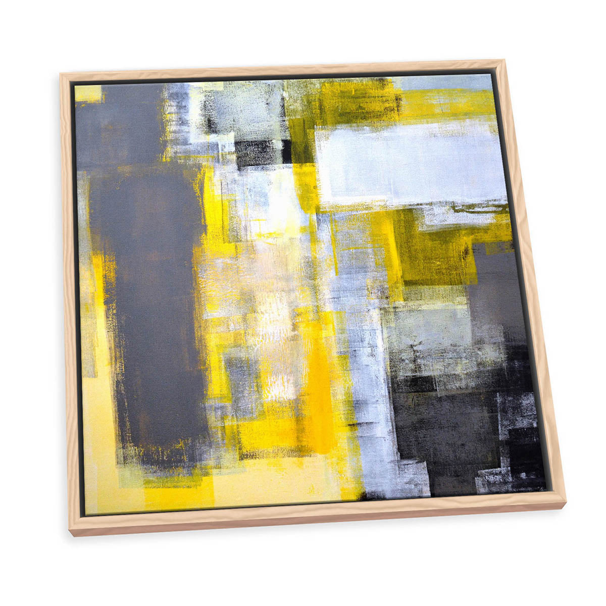 Abstract Yellow Grey Grunge CANVAS FLOATER FRAME Wall Art Print Picture Square