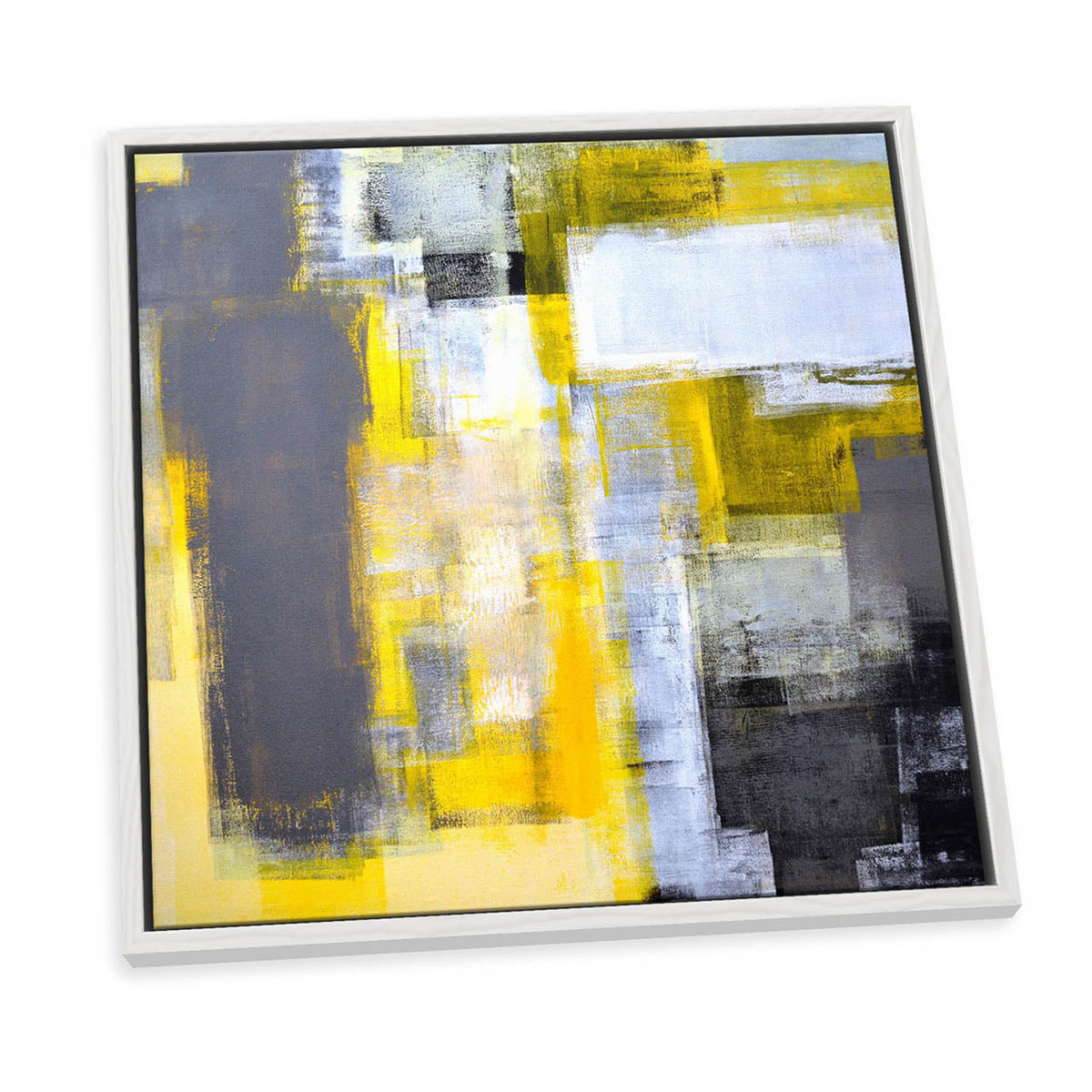 Abstract Yellow Grey Grunge CANVAS FLOATER FRAME Wall Art Print Picture Square