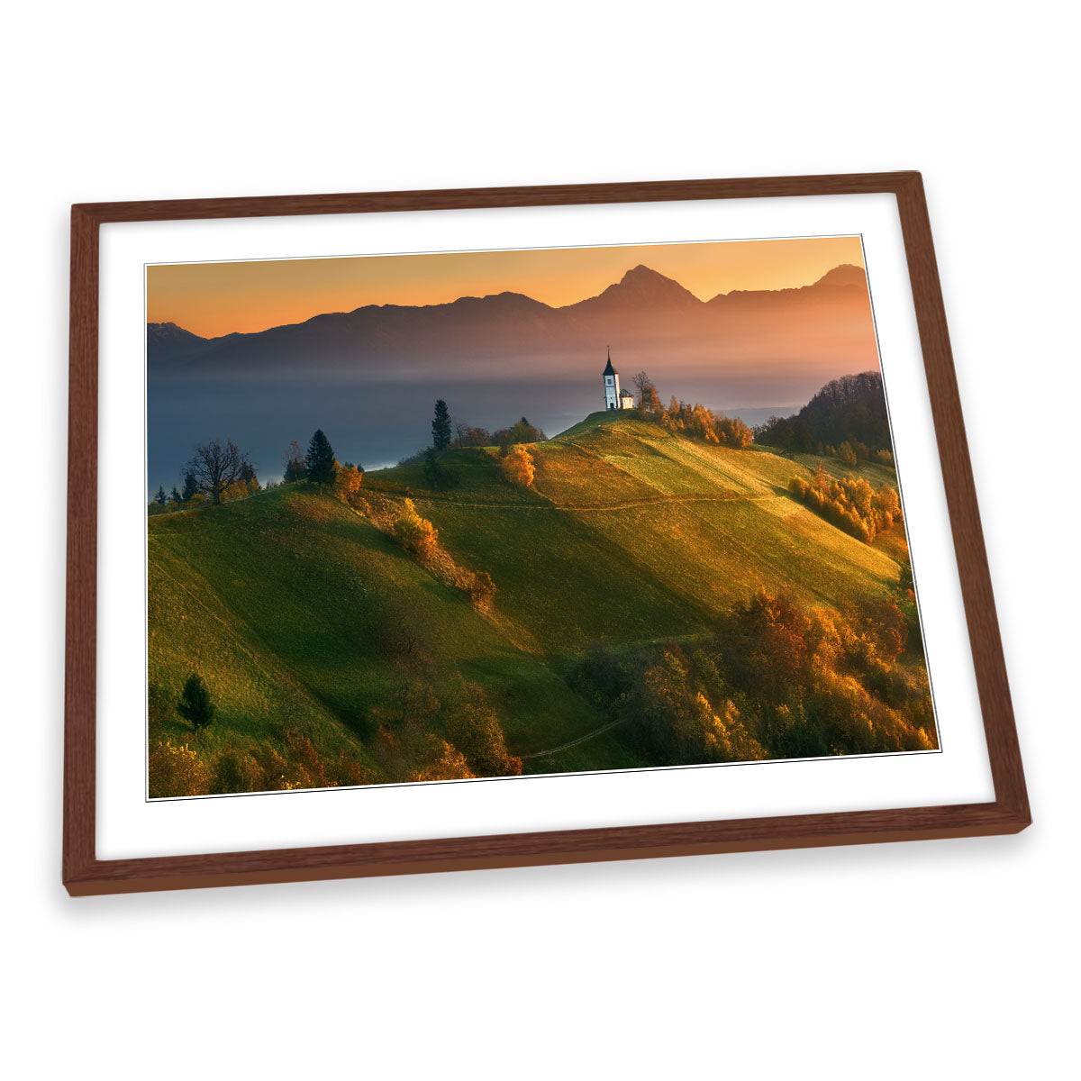Autumn Light Slovenia Church Sunset FRAMED ART PRINT Picture Artwork