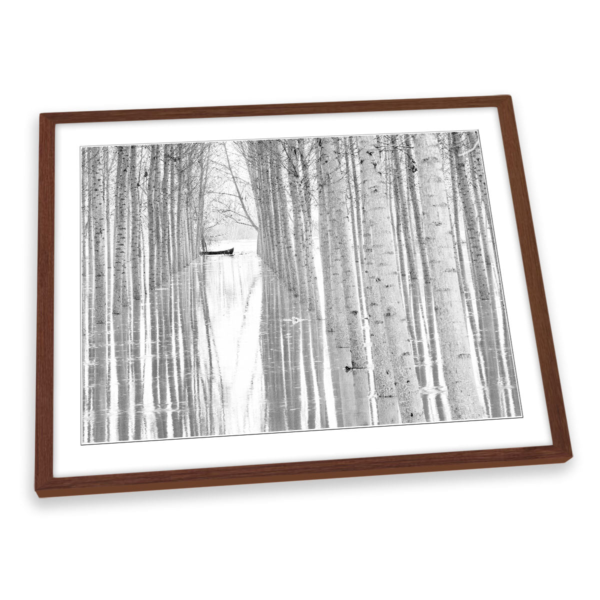 Birch Trees River Boat FRAMED ART PRINT Picture Artwork