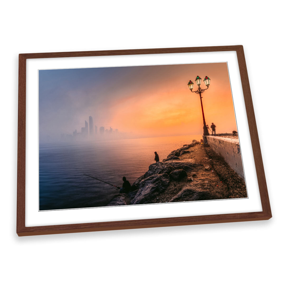 Abu Dhabi City Skyline Foggy Sunset FRAMED ART PRINT Picture Artwork