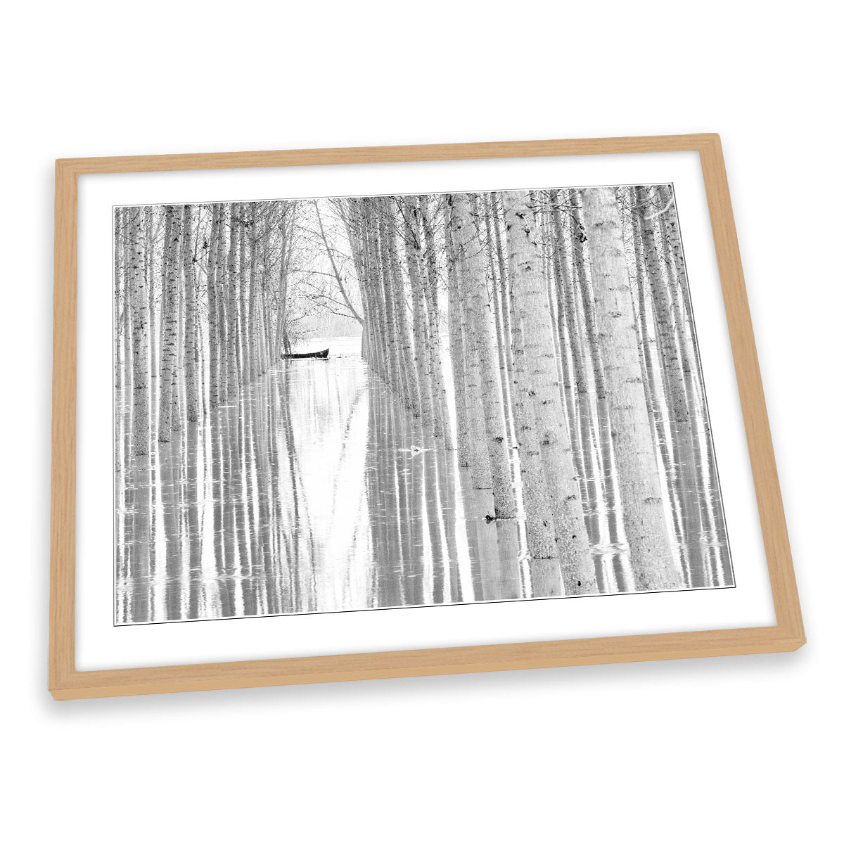 Birch Trees River Boat FRAMED ART PRINT Picture Artwork
