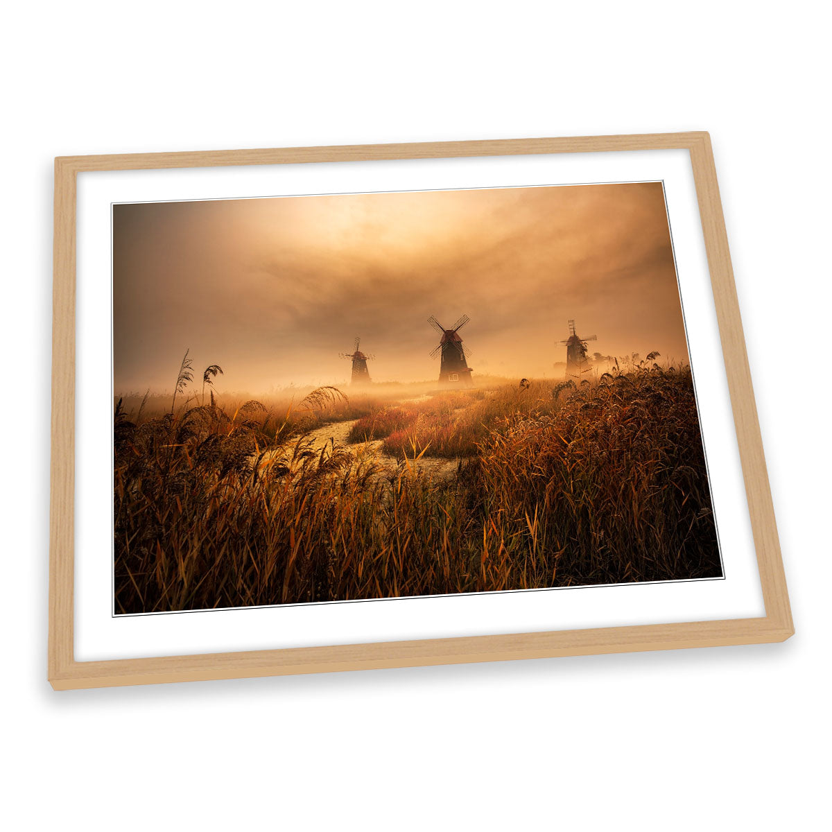 A Fascinating Morning Windmills Landscape FRAMED ART PRINT Picture Artwork