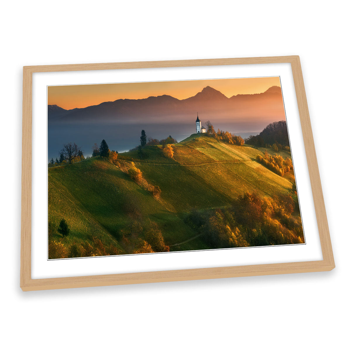 Autumn Light Slovenia Church Sunset FRAMED ART PRINT Picture Artwork