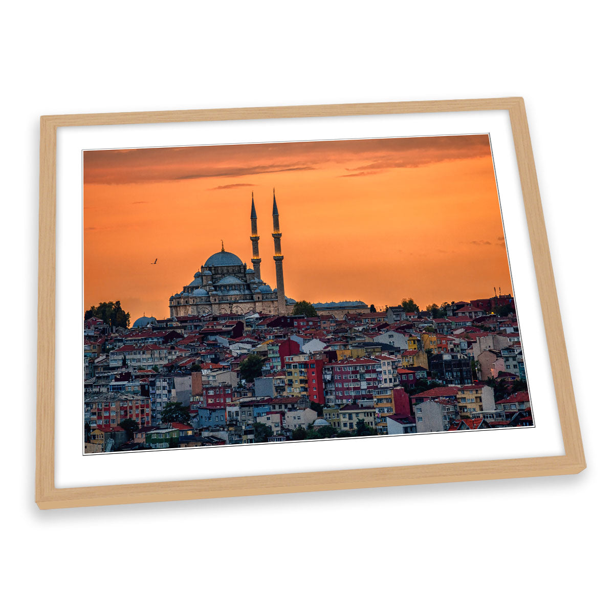 Yavuz Sultan Selim Mosque Orange Sunset FRAMED ART PRINT Picture Artwork