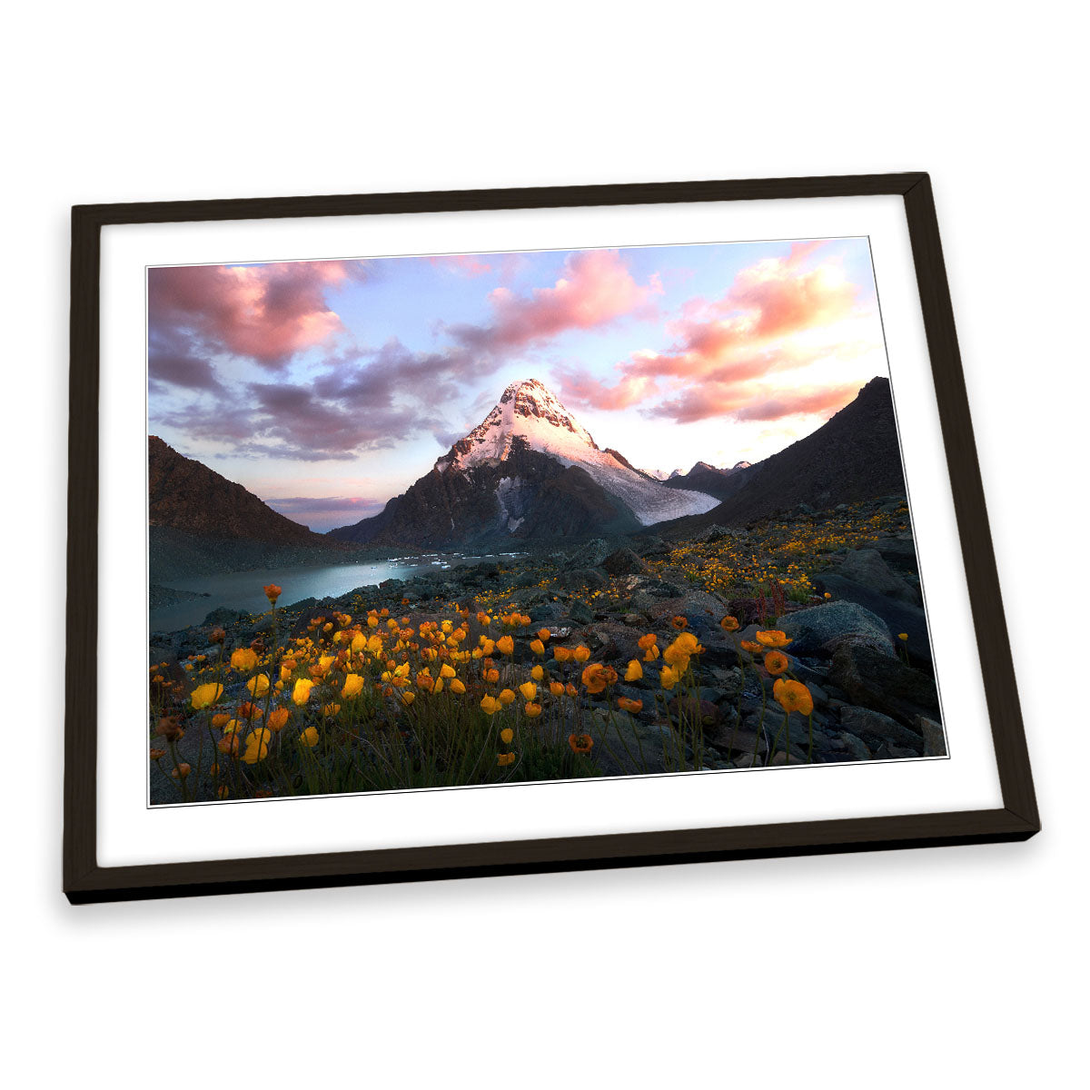 Yellow Flowers Mountain Landscape FRAMED ART PRINT Picture Artwork