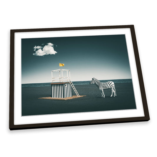 Zebra Style Beach Lifeguard Modern FRAMED ART PRINT Picture Artwork