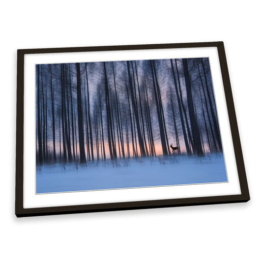 Winter Landscape Stag Deer Forest FRAMED ART PRINT Picture Artwork