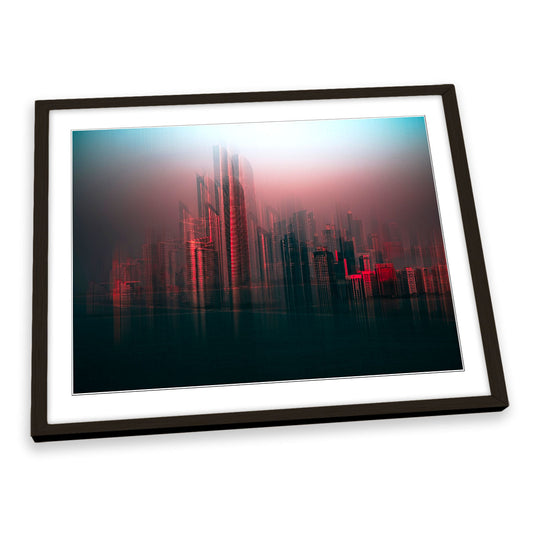 Abu Dhabi City Skyline Abstract Red FRAMED ART PRINT Picture Artwork